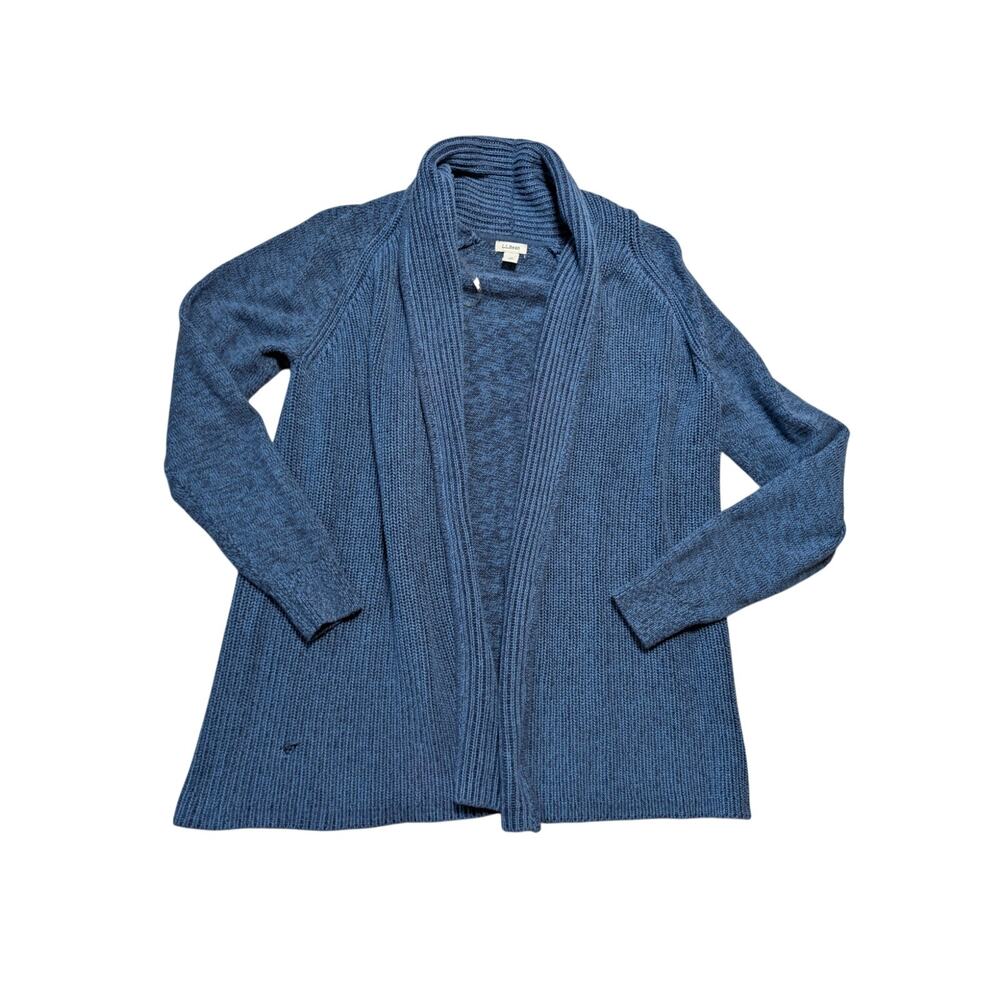 L.L. Bean Women's Cardigan Sweater Size XL Blue Cotton Open Front Shawl Collar